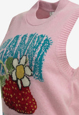GANNI Intarsia Knit Strawberry Wool Vest Pink A1180011868_2aad41b0-2a35-4ed6-ba94-ef157165805e