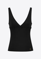 Saint Laurent Cassandre V-neck Silk Tank Top Black 867257Y37SM/S_YSL-1000