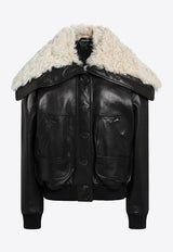 The Attico Shearling Collar Leather Bomber Jacket Black 261WCB00129LBT166AA/T_ATTIC-418