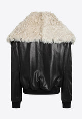 The Attico Shearling Collar Leather Bomber Jacket Black 261WCB00129LBT166AA/T_ATTIC-418