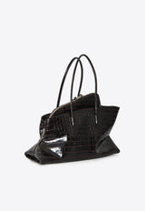 The Attico Medium La Passeggiata Shoulder Bag in Croc-Embossed Leather Brown 250WAH00054-LTB021PR-207