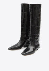 Paris Texas Bettina Knee-High Boots in Croc-Embossed Leather Black PX1363-XCOSM-BLACK