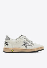 Golden Goose DB Kids Girls Ball-Star Leather Sneakers with Glittered Star Patch Gray GYF00439F004826/T_GOLDE-80185