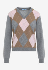 Argyle Intarsia Knit V-neck Sweater
