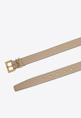 Saint Laurent Cassandre Buckle Leather Belt Beige 634437BOO0W/T_YSL-2721