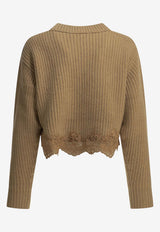 Chloé Cropped Knitted Wool Sweater with Lace Insert Brown CH26AMP18715218_e33ac53e-ddea-41e8-b5f7-2ab6107ee2f7