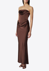 ROTATE Strapless Satin Maxi Dress Brown 1163362910BCR716/T_ROTAT-2910