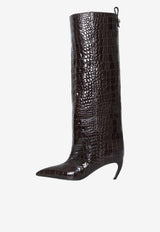 The Attico Lea 65 Knee-High Boots in Croc-Embossed Leather Dark Brown 261WSH00879-155PR-204