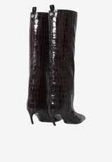 The Attico Lea 65 Knee-High Boots in Croc-Embossed Leather Dark Brown 261WSH00879-155PR-204