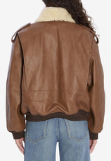 Saint Laurent Shearling Leather Bomber Jacket Brown 843525-YCTE2-2146