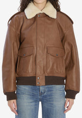 Saint Laurent Shearling Leather Bomber Jacket Brown 843525-YCTE2-2146