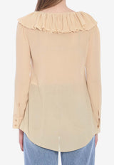 Saint Laurent Ruffled V-neck Blouse Beige 820973-Y3K45-9520
