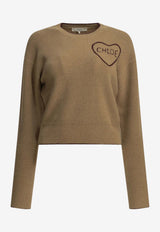 Heart Logo Knitted Wool Sweater