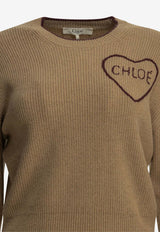 Heart Logo Knitted Wool Sweater