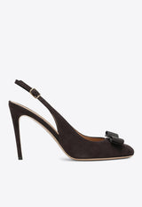 Ferragamo Vibily 95 Vara Bow Slingback Pumps in Suede Brown 07943931CSUE/S_FERRA-TM