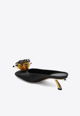 Ferragamo Safi 50 Flower Applique Satin Mules Black 07930111CSI/S_FERRA-NR