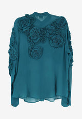 Dries Van Noten Chowsa Floral Applique Blouse Petrol 2610107623376508_PETROL_54420991