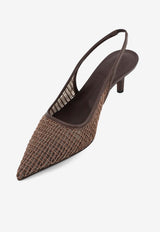 Brunello Cucinelli 60 Decolletè Lurex Mesh Slingback Pumps Brown MZSFC3215C8279_TESTAMORO_58257013