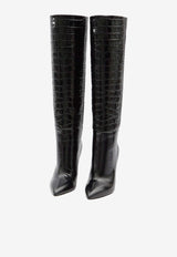 Paris Texas Stiletto 105 Croc-Embossed Leather Knee-High Boots Black PX133-XCOCO-CARBONE