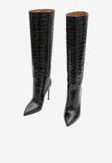 Paris Texas Stiletto 105 Croc-Embossed Leather Knee-High Boots Black PX133-XCOCO-CARBONE