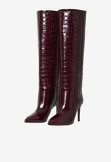 Paris Texas Stiletto 85 Croc-Embossed Leather Knee-High Boots Burgundy PX548-XCOCO-ROUGE NOIR