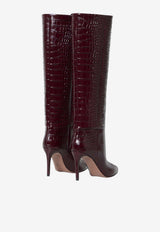 Paris Texas Stiletto 85 Croc-Embossed Leather Knee-High Boots Burgundy PX548-XCOCO-ROUGE NOIR