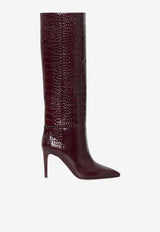 Paris Texas Stiletto 85 Croc-Embossed Leather Knee-High Boots Burgundy PX548-XCOCO-ROUGE NOIR