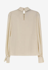 Valentino Silk Flower Buttoned Shirt Vanilla 8B0AEBX021BAD6_Yellow_42176778