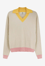 Fendi FF Jacquard V-neck Sweater Ecru FZXE95AW4SF0WC4_ECRU'_42821619