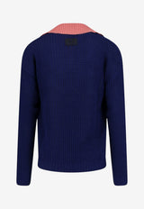 Fendi Open Knit V-neck Sweater Blue FZE077AYY3F1A9C_BLU INK+PEONIA_42821646