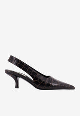 Toteme 60 Croc-Embossed Leather Slingback Pumps Dark Brown 252WAS0205LE0076034_DARK BROWN_69281631