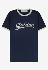 Golden Goose DB Logo Print Crewneck T-shirt Blue GMP02761P00262483134_BLUE HERITAGE WHITE_66336003