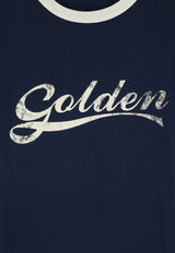 Golden Goose DB Logo Print Crewneck T-shirt Blue GMP02761P00262483134_BLUE HERITAGE WHITE_66336003