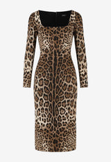Dolce & Gabbana Animal Print Midi Dress Brown F6TYGTFSRKIHY13M_LEONEW_70014546