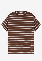 Brunello Cucinelli Striped Crewneck T-shirt Brown M14854100CTX08_Brown_60002043