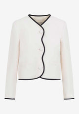 Contrast-Trim Collarless Blazer