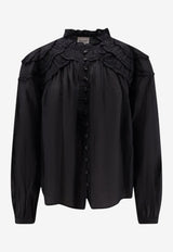 Isabel Marant Etoile Christa Ruffled Blouse Black HT0681FBB3J04E01BK_BLACK_70014282