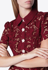 Self-Portrait Floral Lace Mini Shirt Dress Burgundy PF26-111SAPL/T_SELF-BU