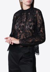 Self-Portrait High-Neck Sheer Lace Blouse Black PF26-032TAPL/T_SELF-B