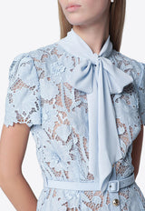 Self-Portrait Tie-Neck Lace Midi Dress Light Blue PF26-111MPL/T_SELF-BL