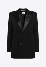 Saint Laurent Double-Breasted Wool Tuxedo Blazer Black 665488Y7E63/T_YSL-1000