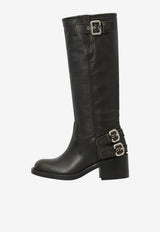 Chloé Dakota 60 Brushed Leather Biker Boots Black CHC25A12ESY--001