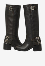 Chloé Dakota 60 Brushed Leather Biker Boots Black CHC25A12ESY--001