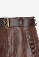 Saint Laurent Belted Pencil Skirt in Creased Leather Brown 865021YCVD2_2820