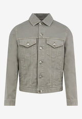 Brunello Cucinelli Pointed-Collar Denim Jacket Taupe M277P6910C7018_Brown_70211167