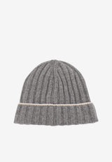 Brunello Cucinelli Ribbed Cashmere Beanie Gray M2240900CG316_GRIGIOSCUROSABBIA_70014687