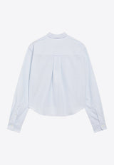 AMI PARIS Ami De Coeur Stripe Cropped Shirt Light Blue FSH876CO0087/T_AMI-475