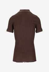 Miu Miu Ribbed Knit Polo T-shirt Brown MML06USOOO191X_F0324