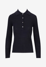 P.A.R.O.S.H Leila Ribbed Wool Polo Sweater Blue D540508LEILA25_012