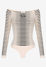 Elisabetta Franchi Jacquard Zebra Knit Bodysuit Beige BK79S61E2_E84